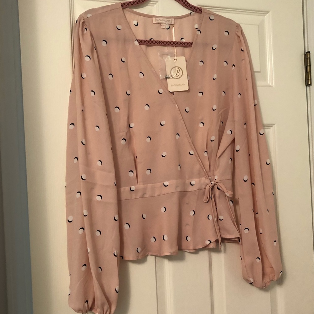 Blousology Wrap Front Pink Blouse NWT